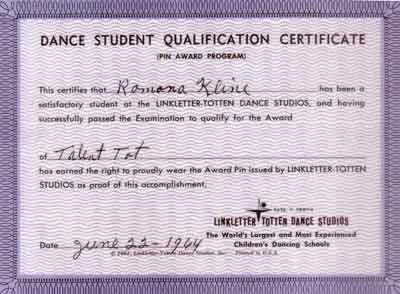 Art Linkletter Dance Certificate